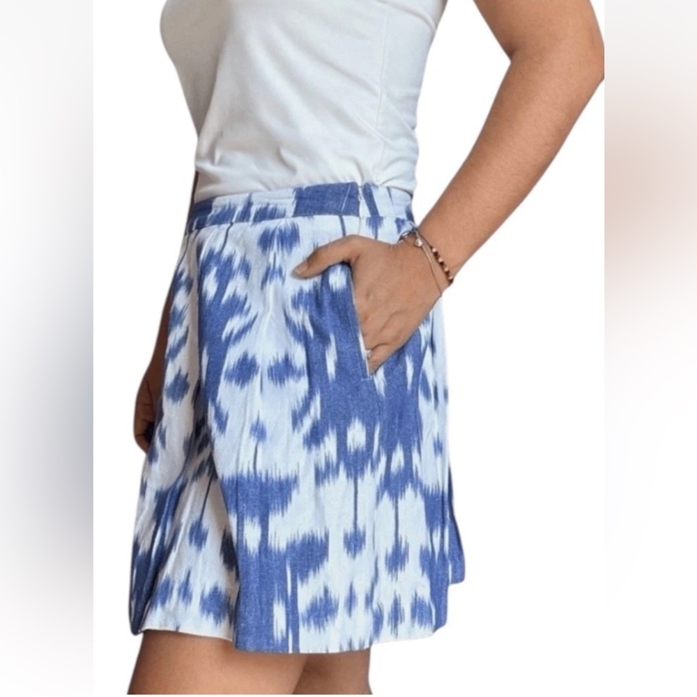 Vineyard Vines Pleated Blue/White Ikat Boho Pleated Skirt Pockets Sz 10 NEW